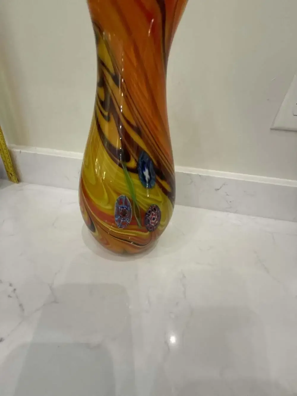 Vintage Murano Style Swirl Art Glass Vase with Millefiori Accents